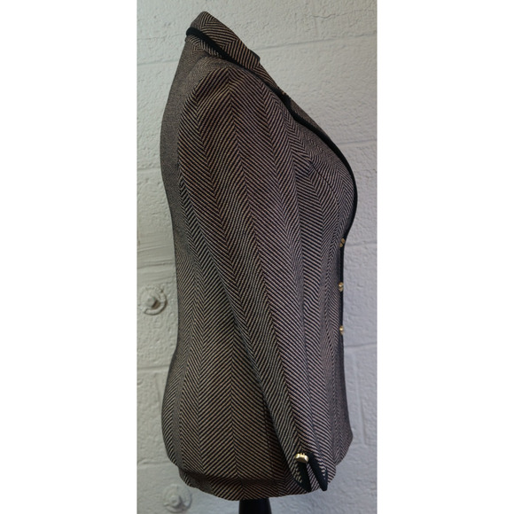 St. John Collection Pale Pink/Charcoal Herringbone Jacket w/ Suede Trim sz 6 - Picture 4 of 11